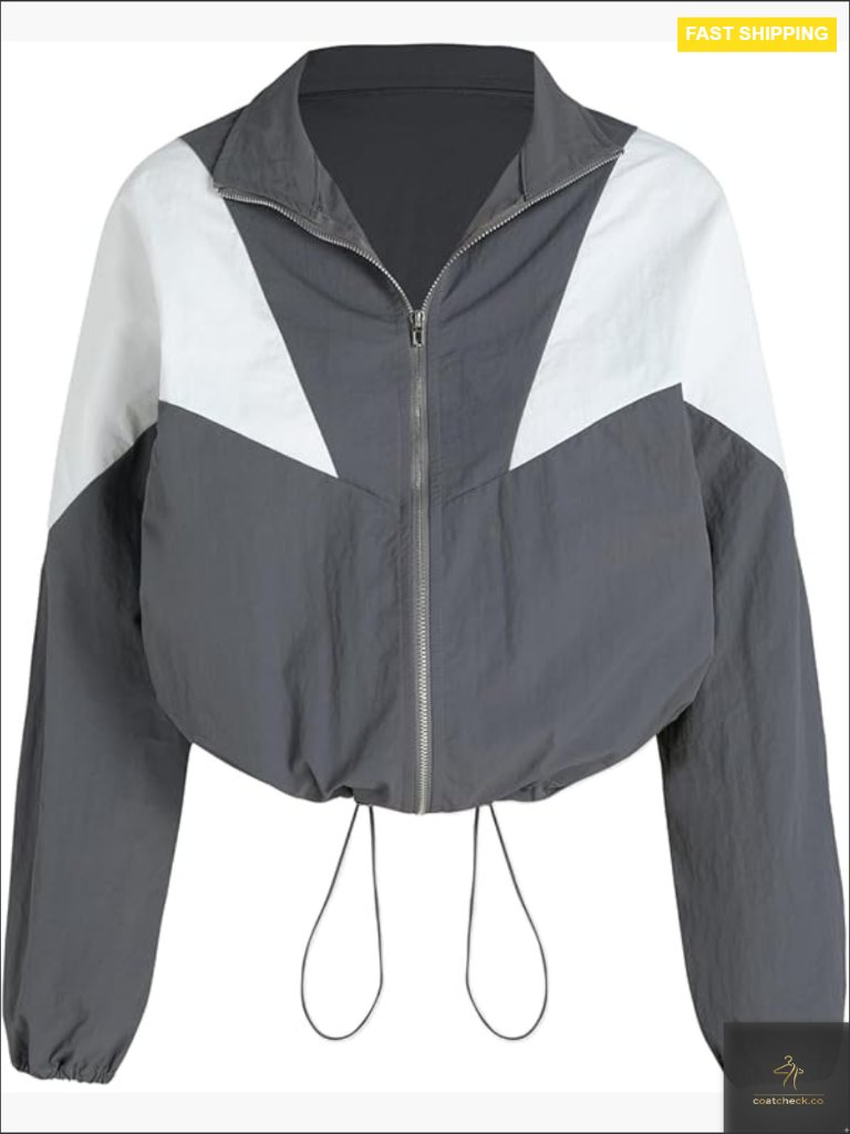 Color Block Drawstring Jacket Oversized Casual Everyday Outerwear Lightweight